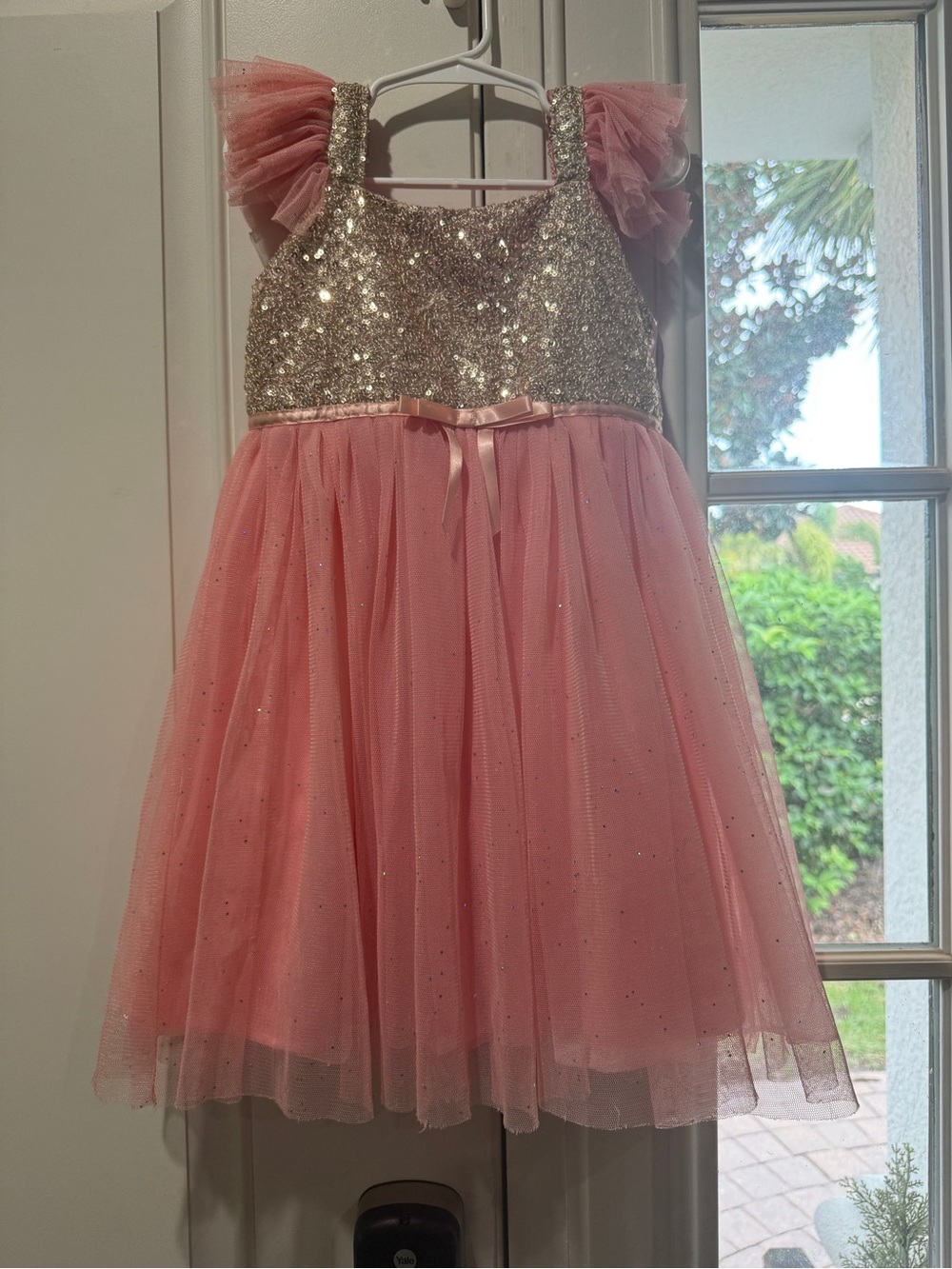 Popatu Pink Tulle Dress with Gold Sequin Bodice